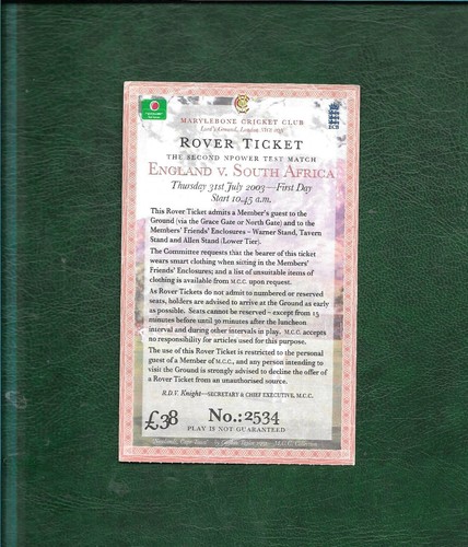 Ticket stub 2003 england v - -,