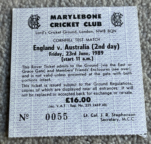 1989 ashes ticket - 1989, test