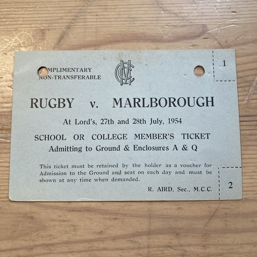 1954 cricket ticket rugby - cricket,